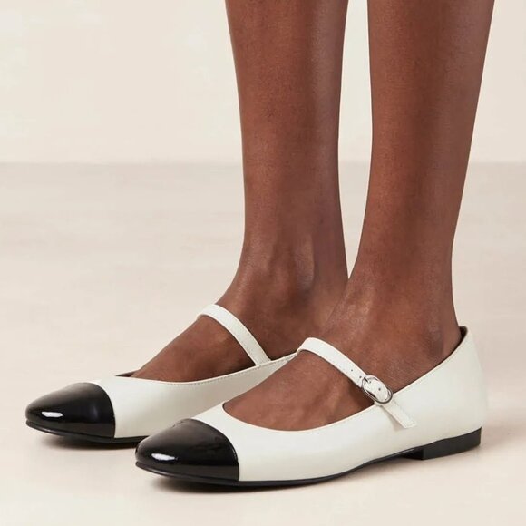 ALOHAS Musa Leather Mary Jane Ballet Flat EU 38 7.5 Bicolor Black Cream NEW $180 - Picture 2 of 16